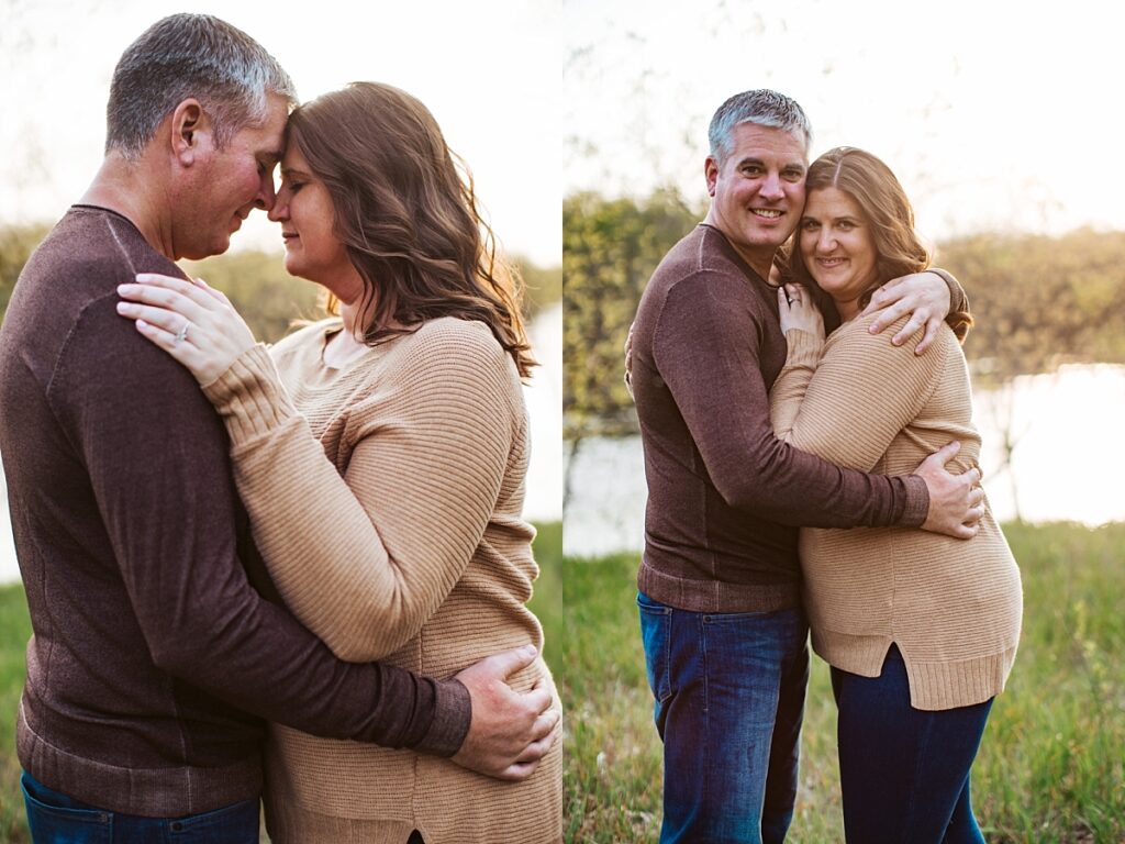 couple hugging for engagement photo